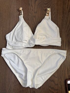 Michael Kors White Two-Piece Bikini with Gold Stud Strap Accents